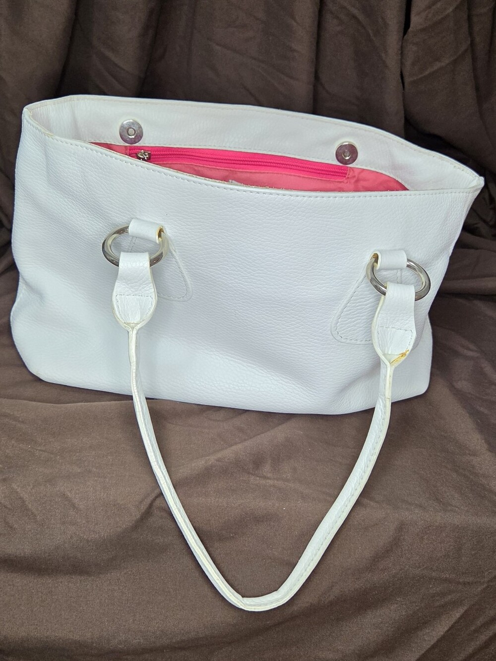 White Tote Bag with Pink Interior and Double Handles